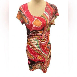 Cubism Women's Multicolor Abstract Short Sleeve Tiered Mini Dress Size Large
